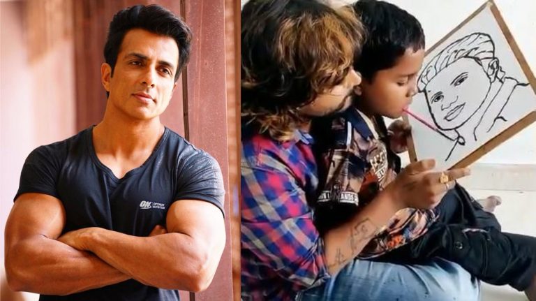 9 साल के दिव्यांग ने मुंह से पेंट ब्रश पकड़ बनाया सोनू सूद के लिए स्केच, एक्टर का दिल भर आया !