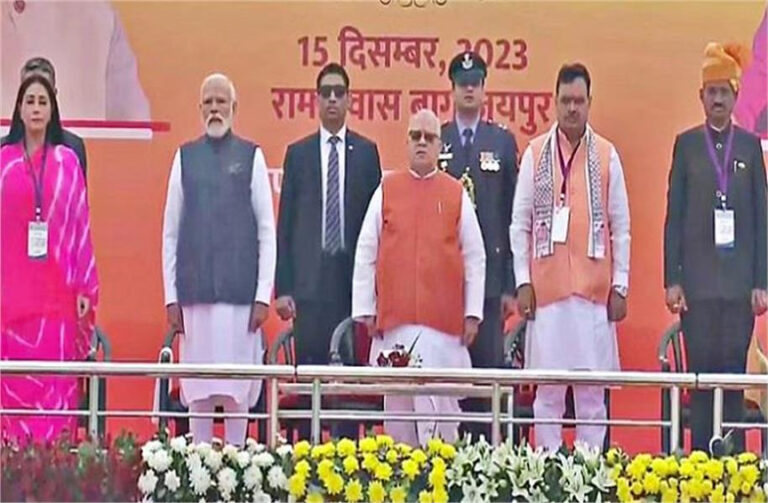 राजस्थान के मुख्यमंत्री बने भजनलाल शर्मा, दीया और बैरवा ने ली डिप्टी सीएम पद की शपथ