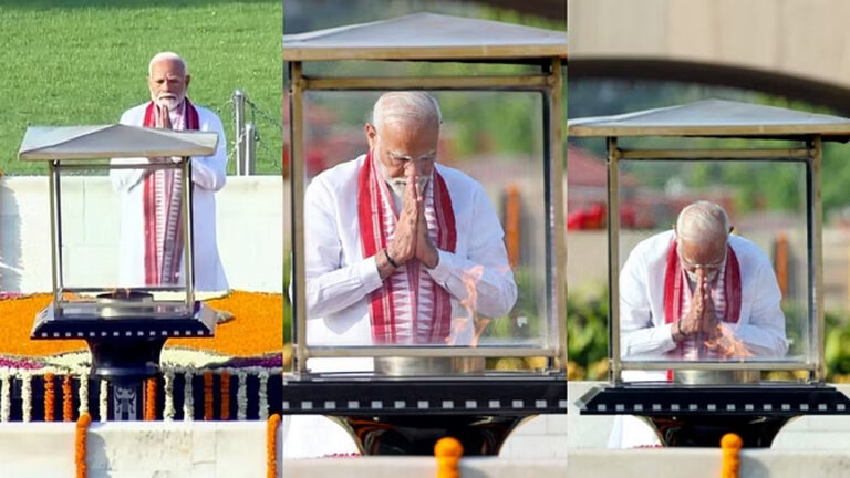 शपथ ग्रहण से पहले राजघाट पर पीएम मोदी ने बापू को किया नमन; ‘सदैव अटल’ और ‘समर स्मारक’ भी पहुंचे
