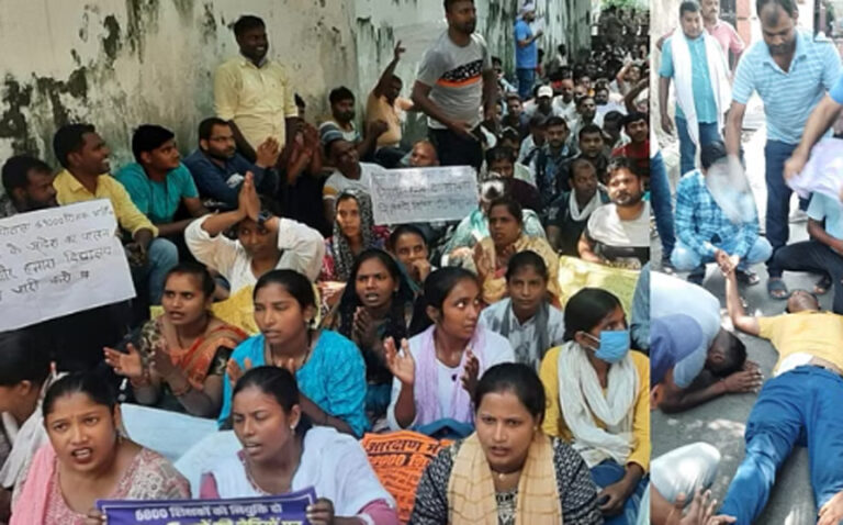 69000 शिक्षक भर्ती: भाजपा प्रदेश अध्यक्ष के आवास के बाहर धरने पर बैठे अभ्यर्थी, एक प्रदर्शनकारी हुआ बेहोश