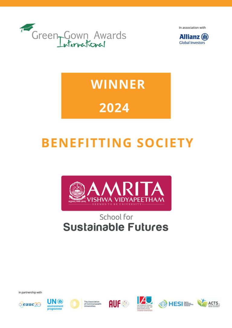 अमृता विश्व विद्यापीठम ने प्रतिष्ठित अंतर्राष्ट्रीय ग्रीन गाउन पुरस्कार 2024 जीता